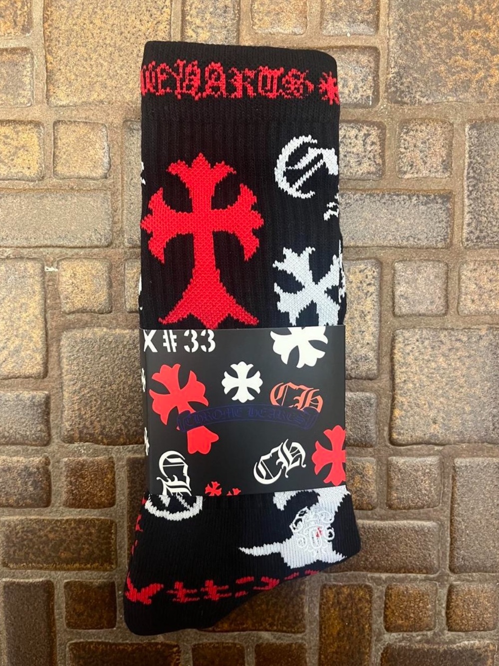 Men’s Black Socks with Red and White Cross